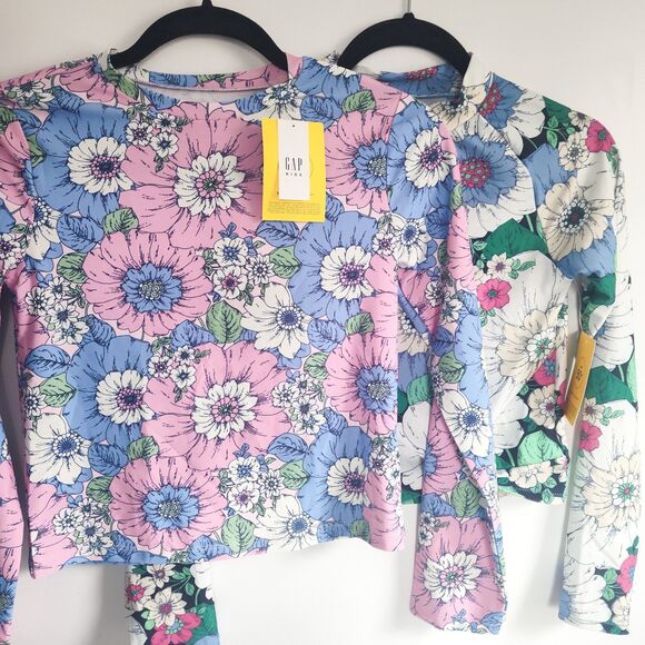 Lot Of 2 New GAP Girls Swim UPF 50+ Floral Rash Guard Long Sleeve XXL 14-16 NWT